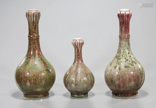 Three Chinese Porcelain Peach Bloom Glazed Vases