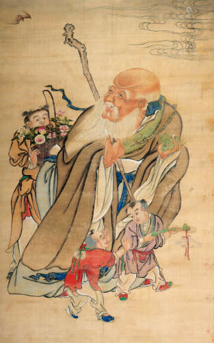 清佚名 福寿图 设色绢本 立轴