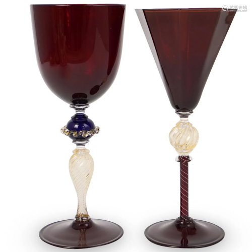 Pair Of Murano Wine Glasses