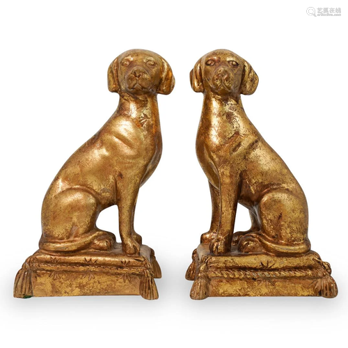 Pair Of Gilt Ceramic Dogs