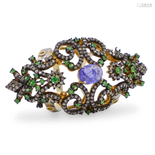 Indian Sterling, Gold and Sapphire RingÃ‚