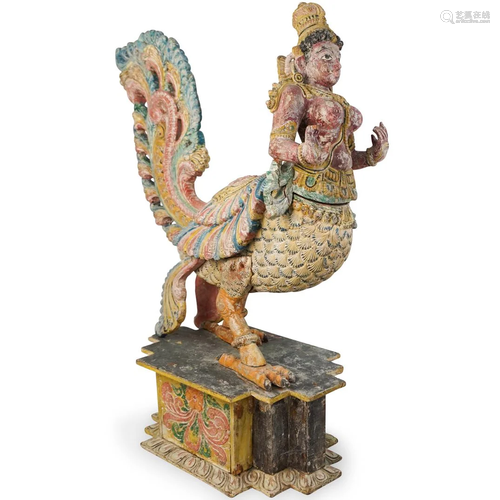 Wood Carved Kinnara Statue