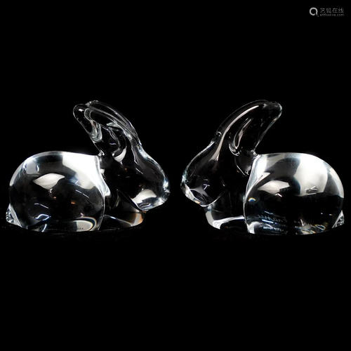 Pair Of Daum Crystal Rabbits