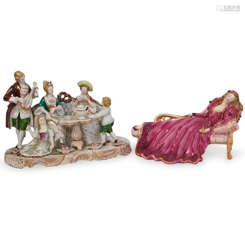 (2 Pc) Porcelain Figurine Grouping