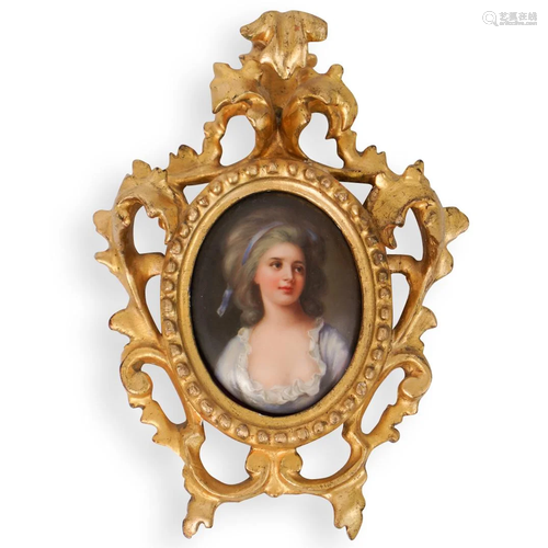 Italian Carved Wood and Porcelain Portrait