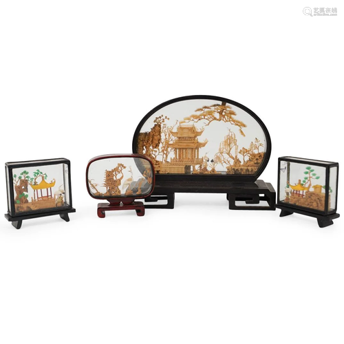 (4 Pc) Chinese Miniature Diorama Grouping