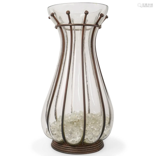 Blown Glass Iron Mounted Vase