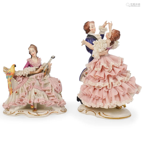 (2 Pc) Dresden Porcelain Figurines