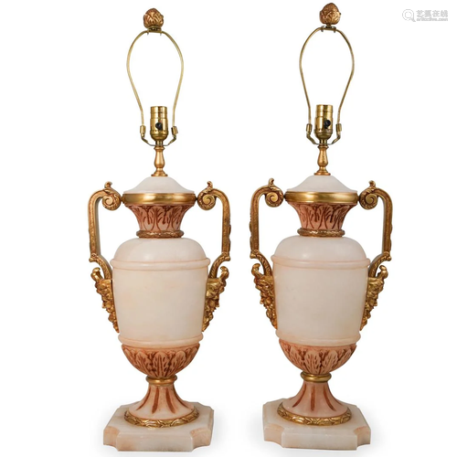 Pair Of Alabaster & Bronze Lamps