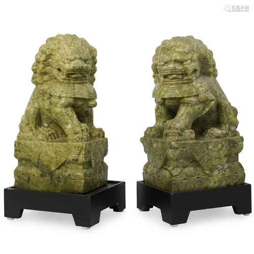 Pair Of Chinese Jade Foo Dogs