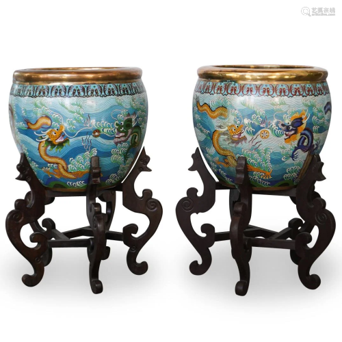 Pair of Chinese Cloisonne Fish Bowls