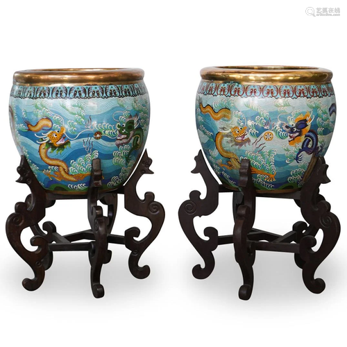 Pair of Chinese Cloisonne Fish Bowls