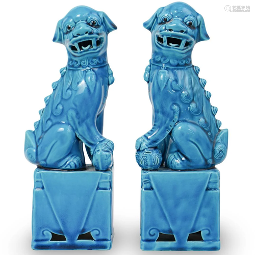 Pair Of Cobalt Blue Foo Dogs