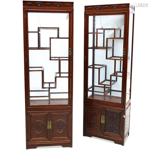 Pair Of Chinese Wood Curio Cabinets