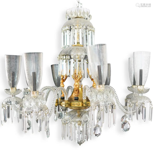 Monumental 8 Arm Crystal Gilded Chandelier