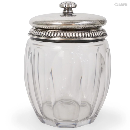 Vintage Sterling and Glass Biscuit Jar