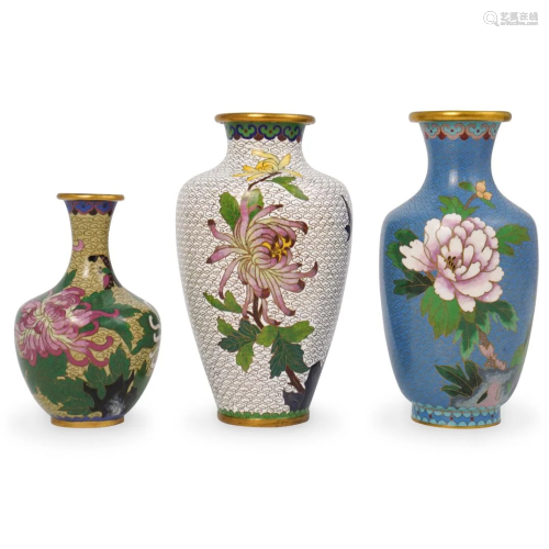 (3 Pc) Cloisonne Vase Grouping