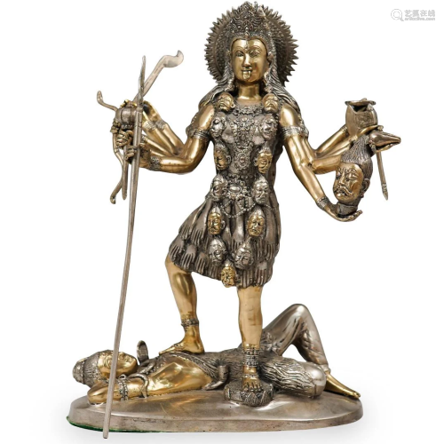 Silver Bronze Thai Buddha with Ten Arms