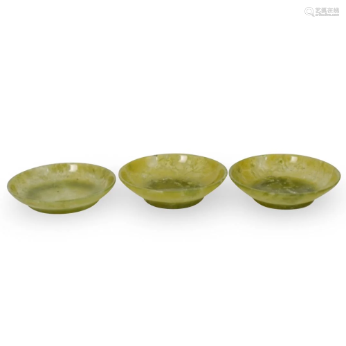 (3 Pc) Antique Chinese Jade Carved Mini Bowls