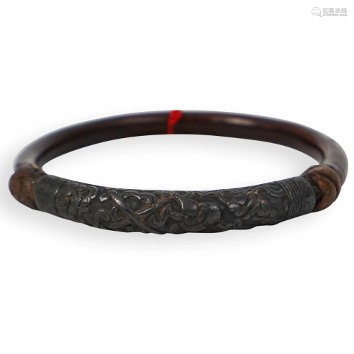 Antique Chinese Wood & Silver Bangle