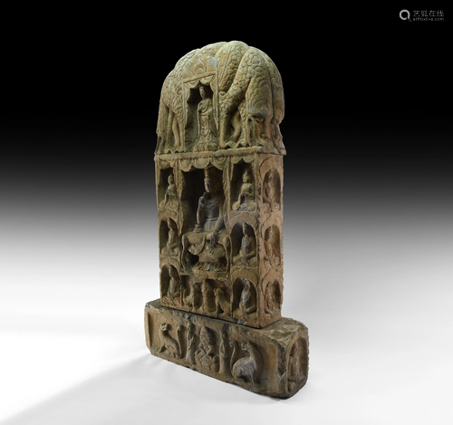 Chinese Inscribed Buddhist Votive Stele with Dra…