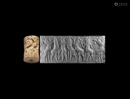 Large Akkadian Cylinder Seal with Horned Man