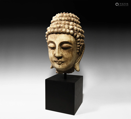 Life-Size Chinese Tang Marble Head of Buddha