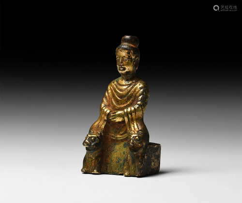 Chinese Wei Gilt Shakyamuni Buddha on Lion T…