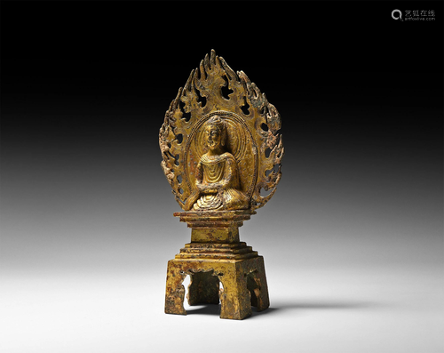 Chinese Wei Gilt Shakyamuni Buddha in Flamin…