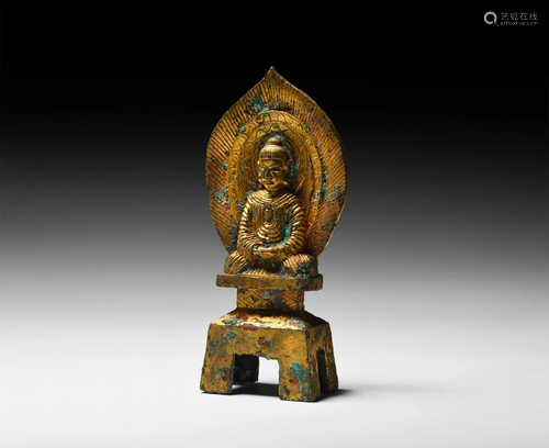 Chinese Qin Gilt Shakyamuni Buddha in Medita…