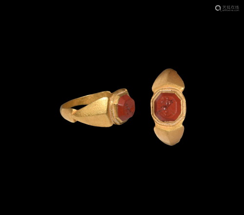 Roman Dolphin Gemstone in Gold Ring