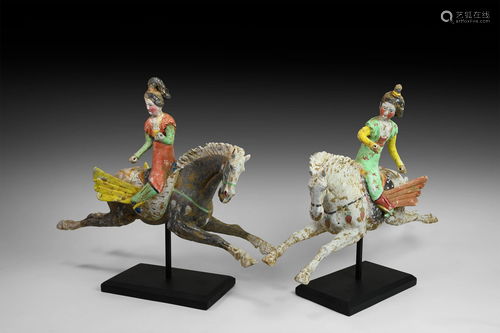 Chinese Tang Winged Polo Player Pair