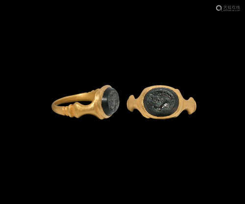 Roman Sea Creature Gemstone in Gold Ring