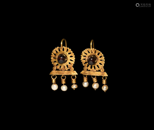 Roman Gold Earrings with Garnets and Pearls