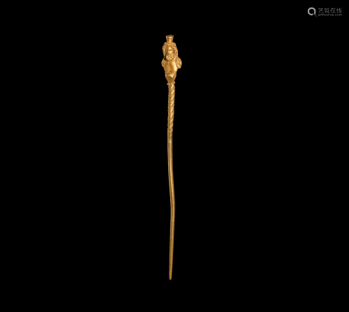 Roman Gold Stylus with Bust of Serapis
