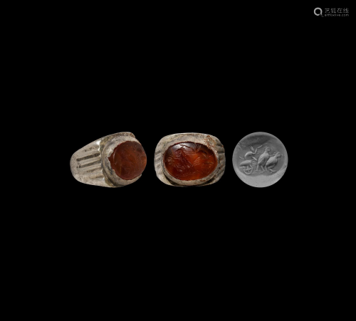 Roman Silver Ring with Cockerel Biga Gemstone