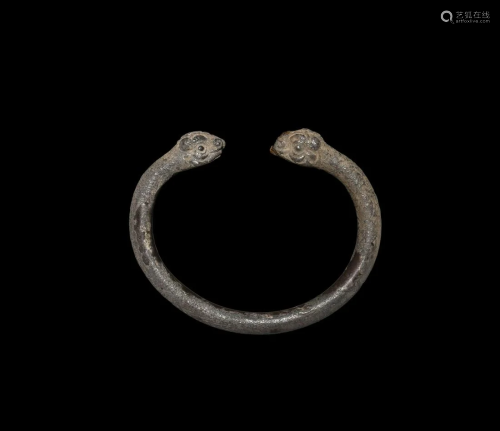 Western Asiatic Urartu Silver Lion-Headed Bracelet