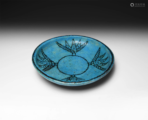 Egyptian Blue Faience Dish with Lotus Decoration