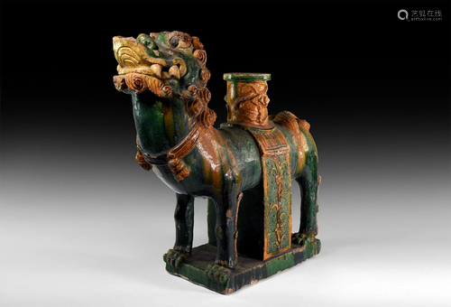 Chinese Ming Glazed Lion Candelabrum