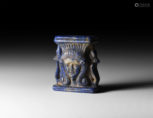 Egyptian Lapis Lazuli Vessel with Hathor
