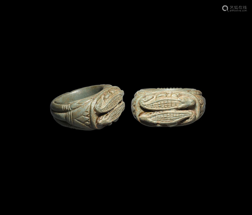 Egyptian Steatite Ring with Crocodiles