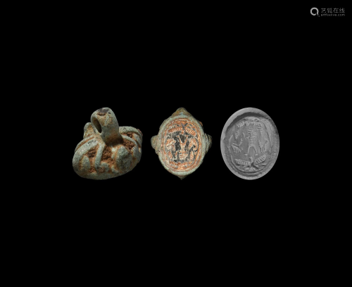 Phoenician Scaraboid Seal with Figure and Eagles