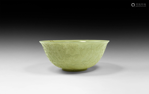 Large Chinese Mughal Milky Jade Bowl