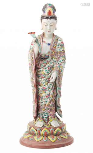 A LARGE FAMILLE ROSE FIGURE OF GUANYIN
