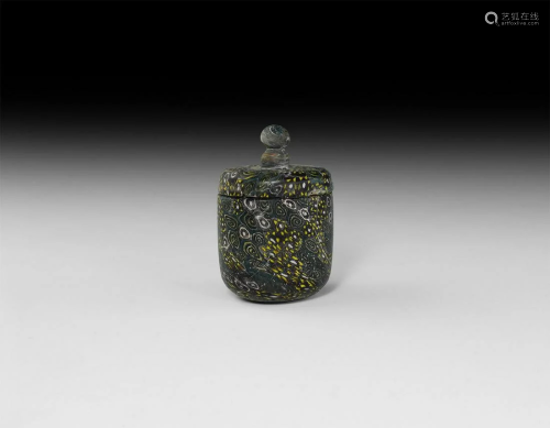 Roman Marbled Glass Pyxis with Lid