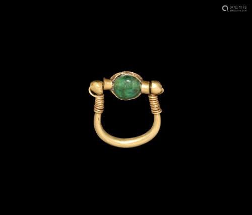 Egyptian Gold Swivel Ring with Emerald