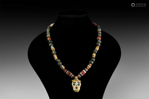 Phoenician Style Glass Pendant and Bead Necklace S…