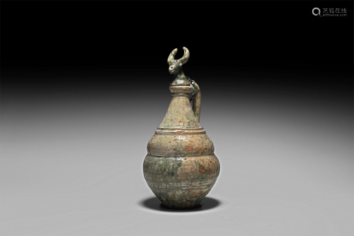Parthian Glazed Vessel with Bull Lid