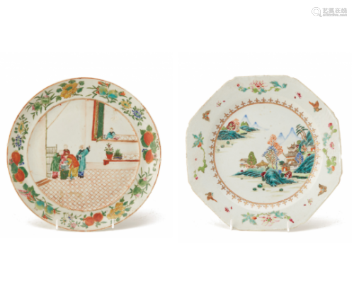 TWO FAMILLE ROSE PLATES