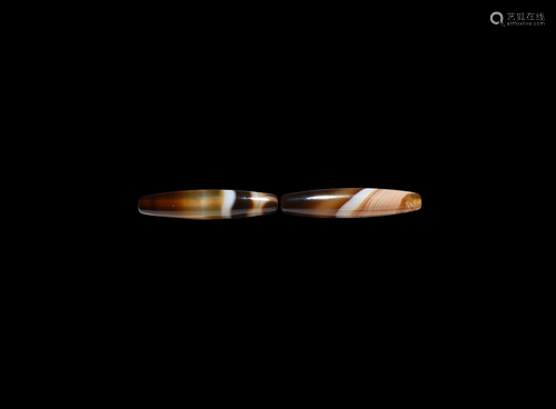 Roman Banded Agate Bead Pair